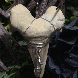 Wire wrapped fossilized shark tooth with charm necklace
