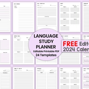 Language study planner, Study Planner, Language Study Journal, Language Learner Printable, Study Planner, Student Planner, Notebook