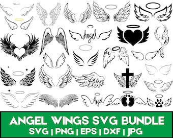 Alas de ángel Svg/ Alas de ángel Png/ Alas de ángel Clipart/ Ángel en el cielo Svg/ Alas de ángel Archivos cortados/ Archivos SVG para Cricut/ Ala de ángel