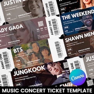 Bearbeitbares Konzertticket Canva-Vorlage, DIY-Konzertkarte, druckbares benutzerdefiniertes Konzertticket, Geschenk-Konzertkarte, Überraschungs-Konzertkarte