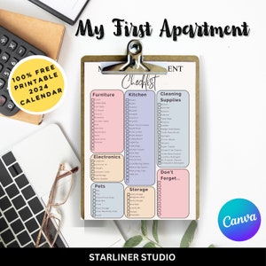 Airbnb Checklist, Apartment Checklist, Apartment Essentials, First Home, Instant Download, Moving Checklist, My First Apartment