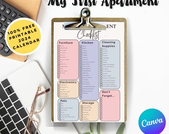 Airbnb Checklist, Apartment Checklist, Apartment Essentials, First Home, Instant Download, Moving Checklist, My First Apartment