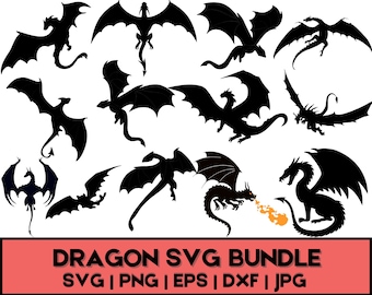 Dragon Svg Bundle, Dragon svg, Dragon Cut File, Dragons Head, Dragon Clipart, Animal Svg, Dragon Silhouette, Dragon tattoo svg, printable