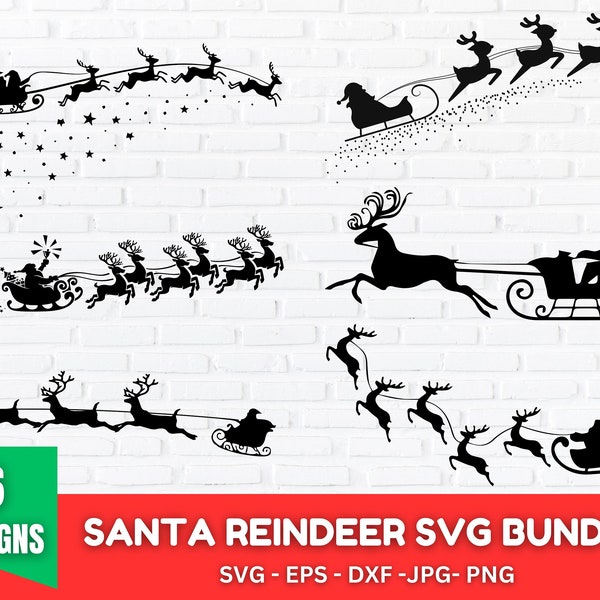 Santa Reindeer svg, Flying Santa Sleigh svg, Santa Reindeer png, Santa's Sleigh svg, Christmas png, Santa's Sleigh svg, Christmas svg