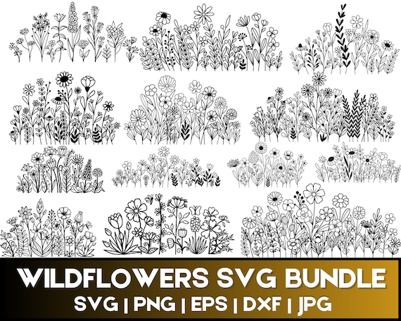 Wildflower Svg Bundle| Flower Meadow Svg| Flower Border SVG| Minimalist Flower Bouquet| Wildflower Clipart| Flower Sketch Svg