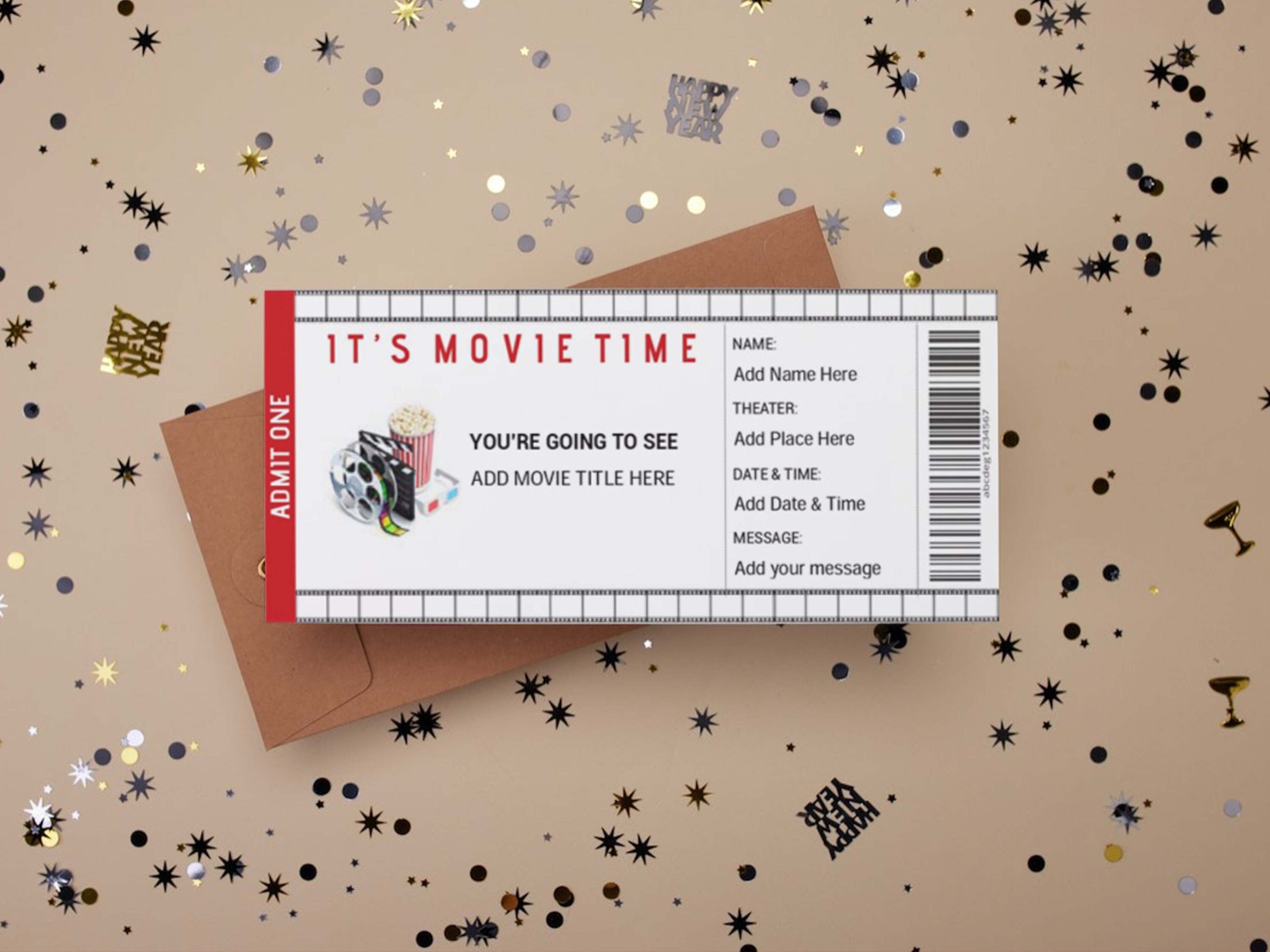 Movie Ticket Invitation, Movie Ticket Template, Movie Ticket Place Card ...