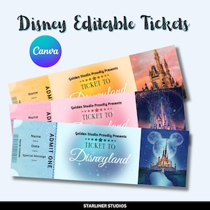 Editable Disneyland Ticket, Surprise Gift, Disneyworld Ticket, Editable Ticket, Surprise Ticket Gift, Canva Editable Template