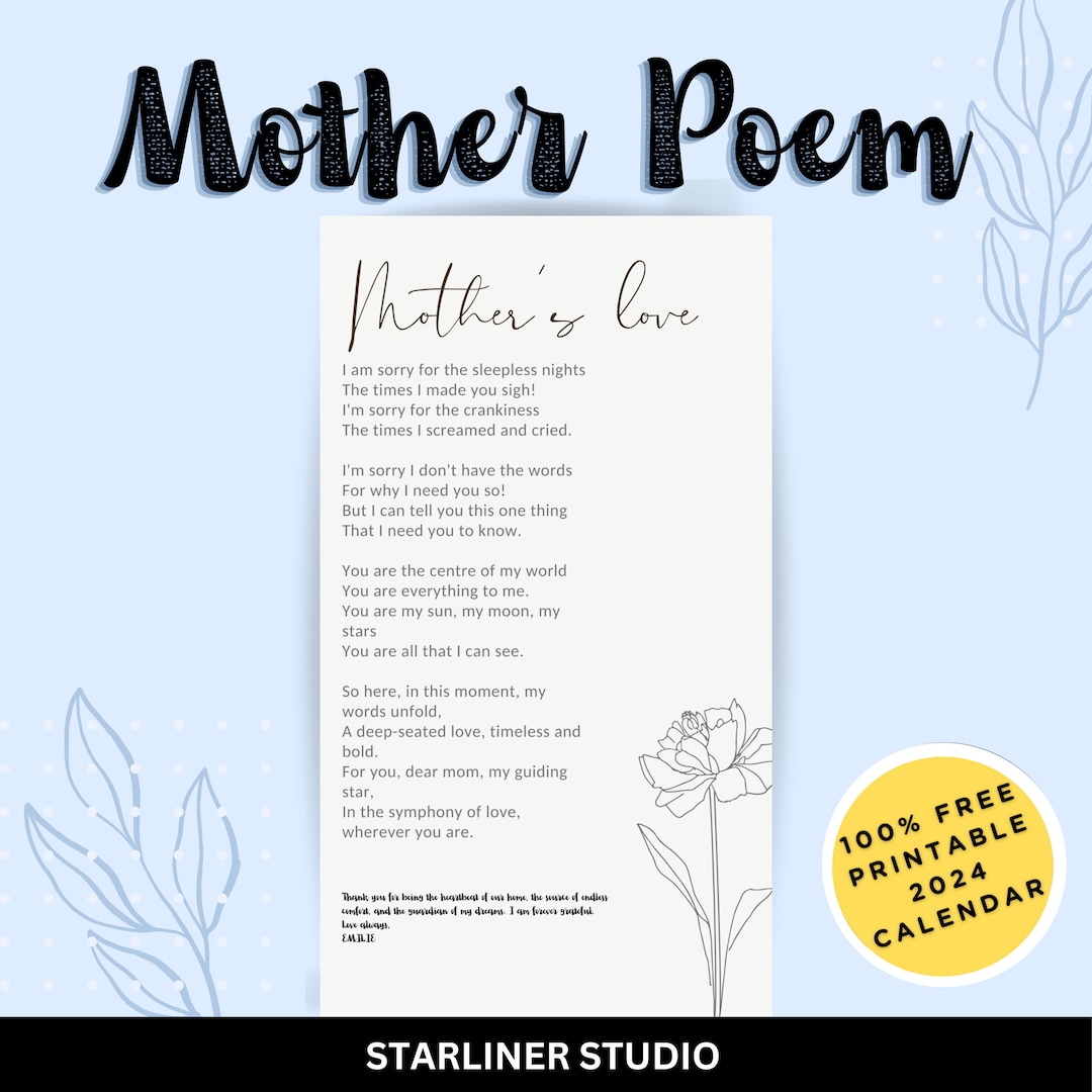 Mother Poem Gift Printable Poem Gift for Mom Canva Editable Birthday ...
