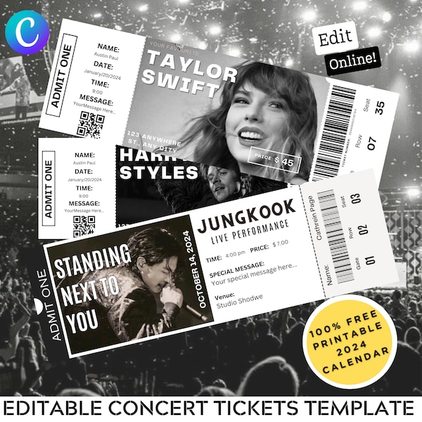 Bewerkbare concertticket Canva-sjabloon, DIY-concertticket, afdrukbaar aangepast concertticket, cadeauconcertticket, verrassingsconcertticket