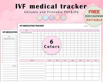 IVF Medication Tracker, Editable IVF Medication Schedule, Editable Ivf Planner, Printable Ivf Calendar, Pregnancy Planner, TTC Journal, Fert