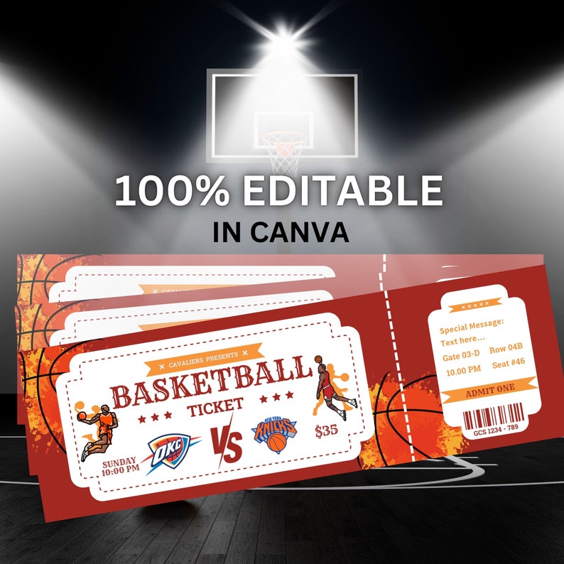 Custom Basketball Tickets, NBA Tickets, Basketball Game Ticket, Sports