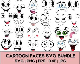 Lot de visages d'émotion de dessin animé | Ensemble SVG smileys | Visage drôle mignon SVG | Kawaii visage SVG | Clipart visage de dessin animé | Visage de bande dessinée