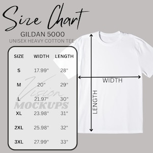 Gildan 5000 Size Chart Mockup Two versions S-5XL Gildan Size Chart G 5000 Unisex Size Guide Plain Gildan 5000 Mockup Gildan Measurement Size