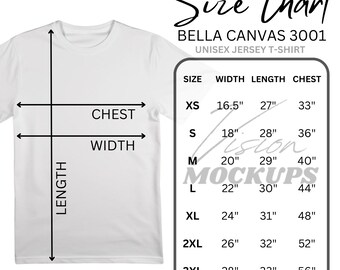 Bella Canvas 3001 Size Chart, Two Versions S-5XL, Size Chart, 3001 Unisex Jersey T-shirt Chart, Size Chart Bella Canvas 3001 Mens