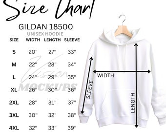 Gildan 18500 Size Chart Mockup S-5XL Two Version S-5XL 18500