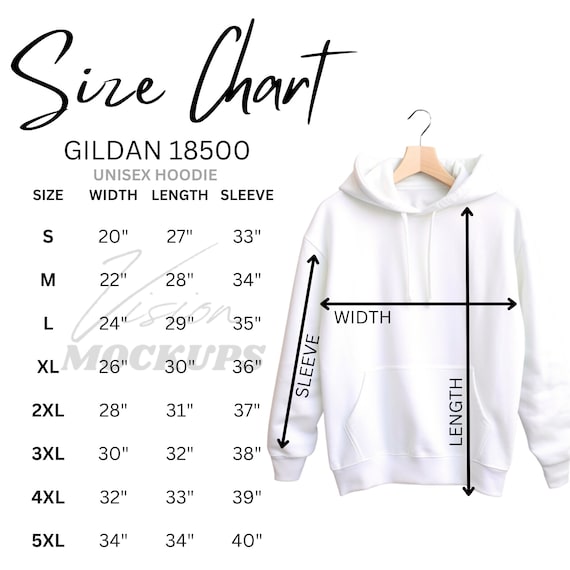 Gildan 18500 Size Chart Mockup S-5XL Two Version S-5XL 18500