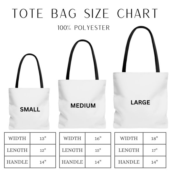 AOP Tote Bag Size Chart Mockup, All Over Print Bags Mockup, AOP Tote Bag Mockup, Tote Bag Sizing Table, Tote Bag Sizing Chart