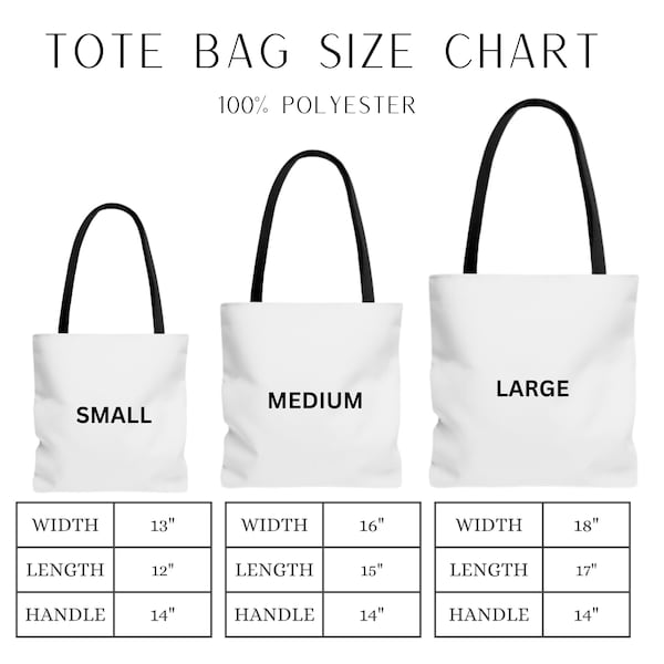 AOP Tote Bag Size Chart Mockup, All Over Print Bags Mockup, AOP Tote Bag Mockup, Tote Bag Sizing Table, Tote Bag Sizing Chart