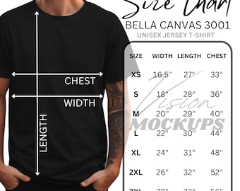 Bella Canvas 3001 Size Chart, Two Versions S-5XL, Size Chart, 3001 Unisex Jersey T-shirt Chart, Size Chart Bella Canvas 3001 Mens