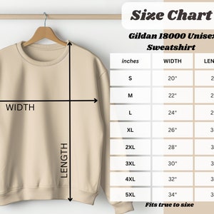 Gildan 18000 Size Chart, Womens Mens Unisex Sizing Chart, Sweatshirt Size Guide, Gildan 18000 Sizing Sweatshirt, Gildan Size Guide, , S-5XL