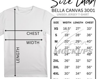 Bella Canvas 3001 Size Chart, Two Versions S-5XL, Size Chart, 3001 Unisex Jersey T-shirt Chart, Size Chart Bella Canvas 3001 Mens