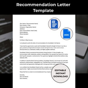 推薦状テンプレート、職務上の推薦状、従業員の職務推薦状、編集可能なWord、Googleドキュメント、インスタントPDF