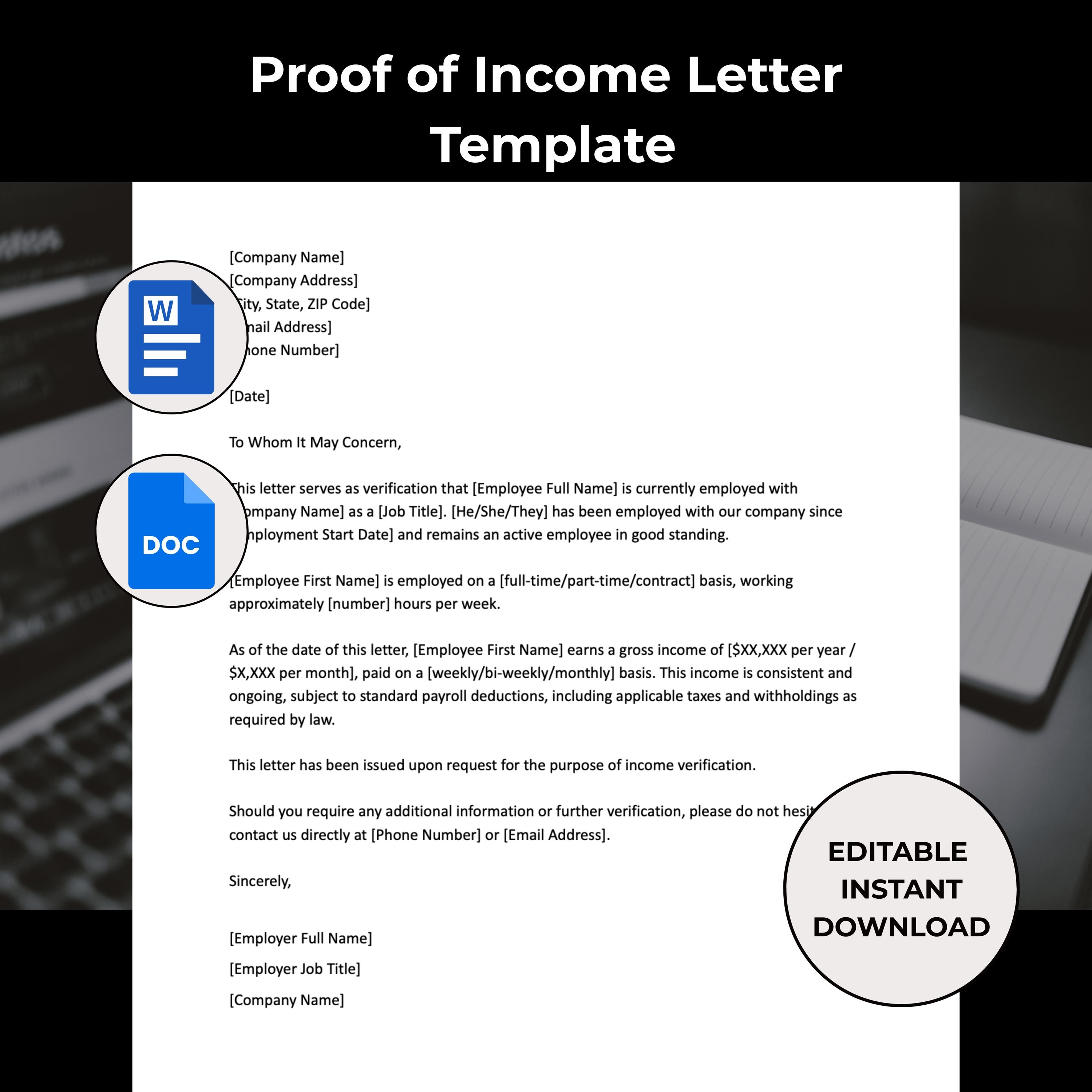 Work Income Letter Proof of Income Letter Template. Income Verification Letter. Salary ...