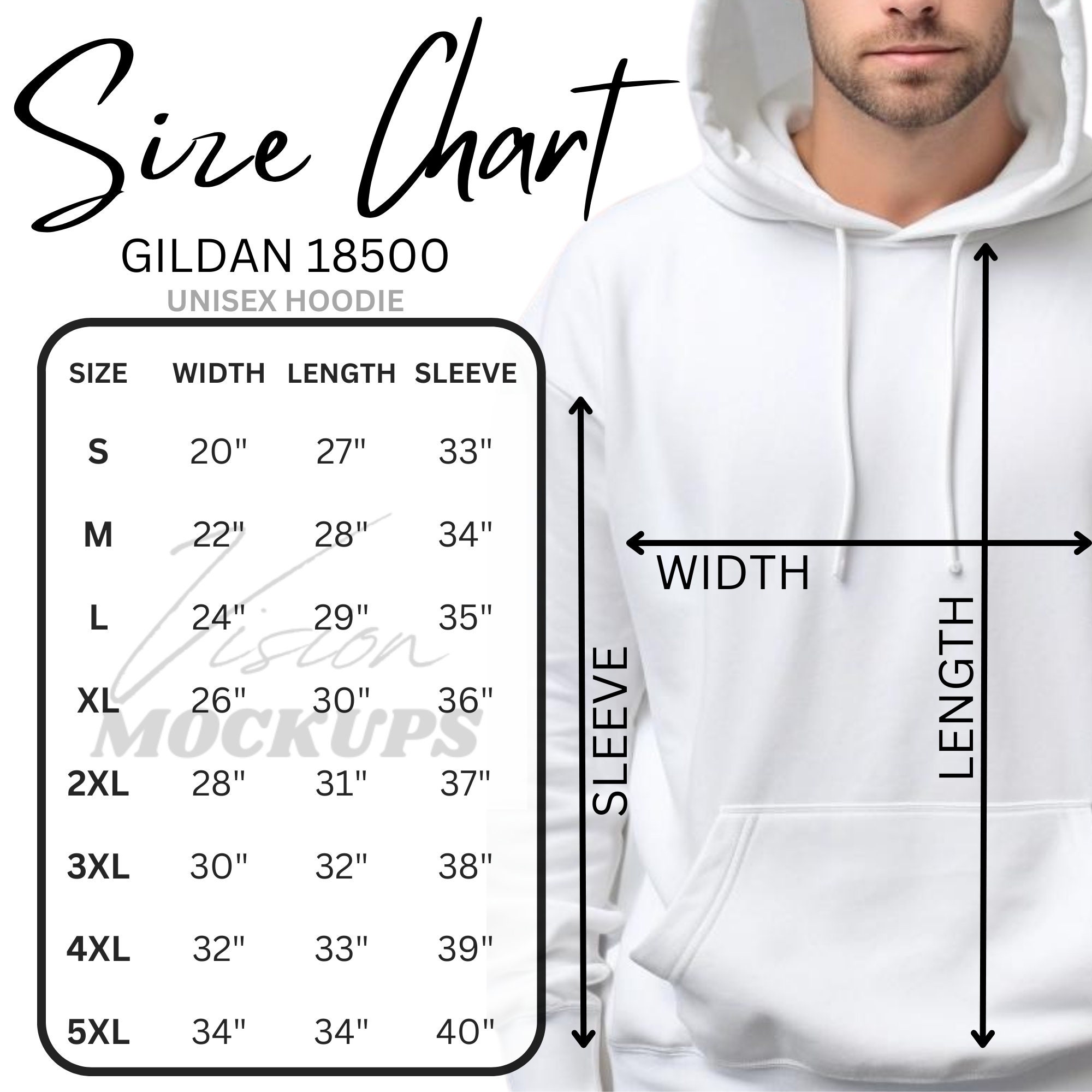 Gildan 18500 Size Chart Mockup S-5XL Two Version S-5XL 18500