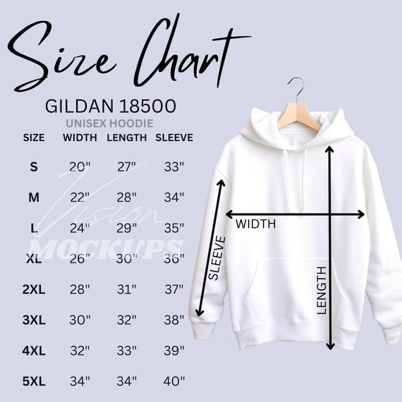 Gildan 18500 Size Chart Mockup S-5XL, Two Versions, 18500 Hoodie