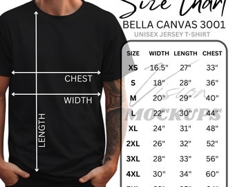 Bella Canvas 3001 Size Chart, Two Versions S-5XL, Size Chart, 3001 Unisex Jersey T-shirt Chart, Size Chart Bella Canvas 3001 Mens