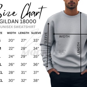 Gildan 18000 Size Chart, Two Versions, Gildan 18000 Unisex Size Guide, 18000 Size Chart Gildan, White Background, Size Chart Man LIfestye