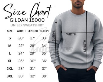 Gildan 18000 Size Chart, Two Versions, Gildan 18000 Unisex Size Guide, 18000 Size Chart Gildan, White Background, Size Chart Man LIfestye