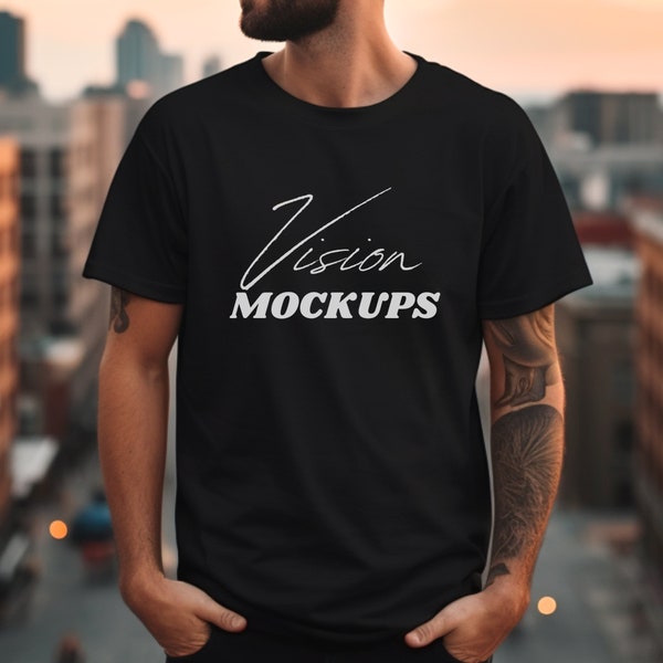 Comfort Colors C1717 Black Tee Shirt Mockup, CC Black Mockup, Aesthetic Mockup, Black T-shirt mockup, Mens Model Mockup Tee, C1717 Mock