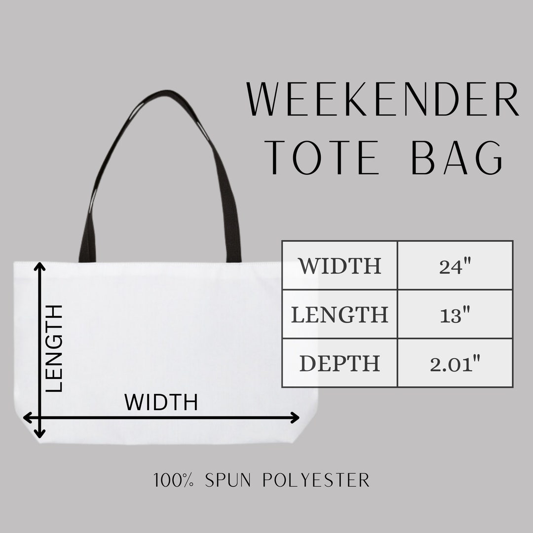 Weekender Tote Bag Size Chart Mockup, Weekender Size Guide, Travel