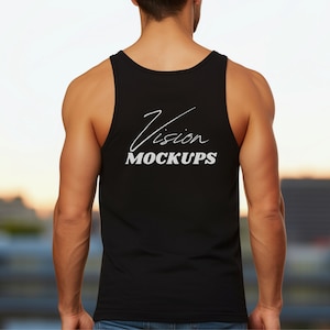 Rückseite Schwarz 3480 Mockup, Bella Canvas 3480 Mockup, Herren Tank Top Mockup, Schwarz Canvas 3480, Herren Mockup, Fitnessstudio Tank Top Mockup, Herren Mockup