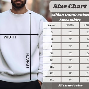 Gildan 18000 Size Chart, Gildan 18000 Unisex Size Guide, Sweatshirt Size Mockup Guide, Mens Size Guide, Gildan 18000 Size Chart, S-5XL