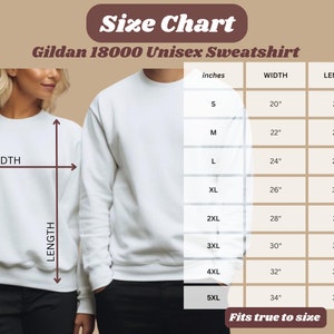 Gildan 18000 Größentabelle Mockup S-5XL, Gildan 18000 Unisex Size Guide, Gildan 18000 Size Chart, Zwei Versionen, Sweatshirt Size Mockup Guide,
