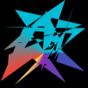 May include: Abstract geometric design featuring a blue, purple, yellow, and red colour scheme. The design is made up of overlapping triangles and lines.