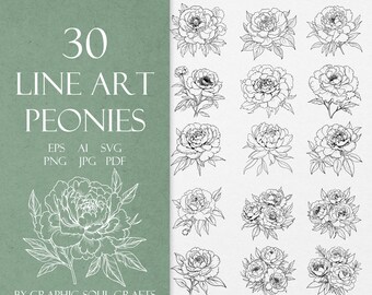 Peony svg, floral clipart, peony line art svg clipart, peony illustration, cut files svg, outline peony