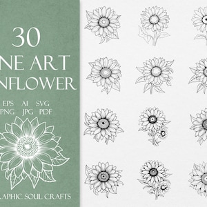 Girassol svg, clipart floral, arte de linha de girassol svg clipart, ilustração de girassol, arquivos de corte svg, contorno de girassol