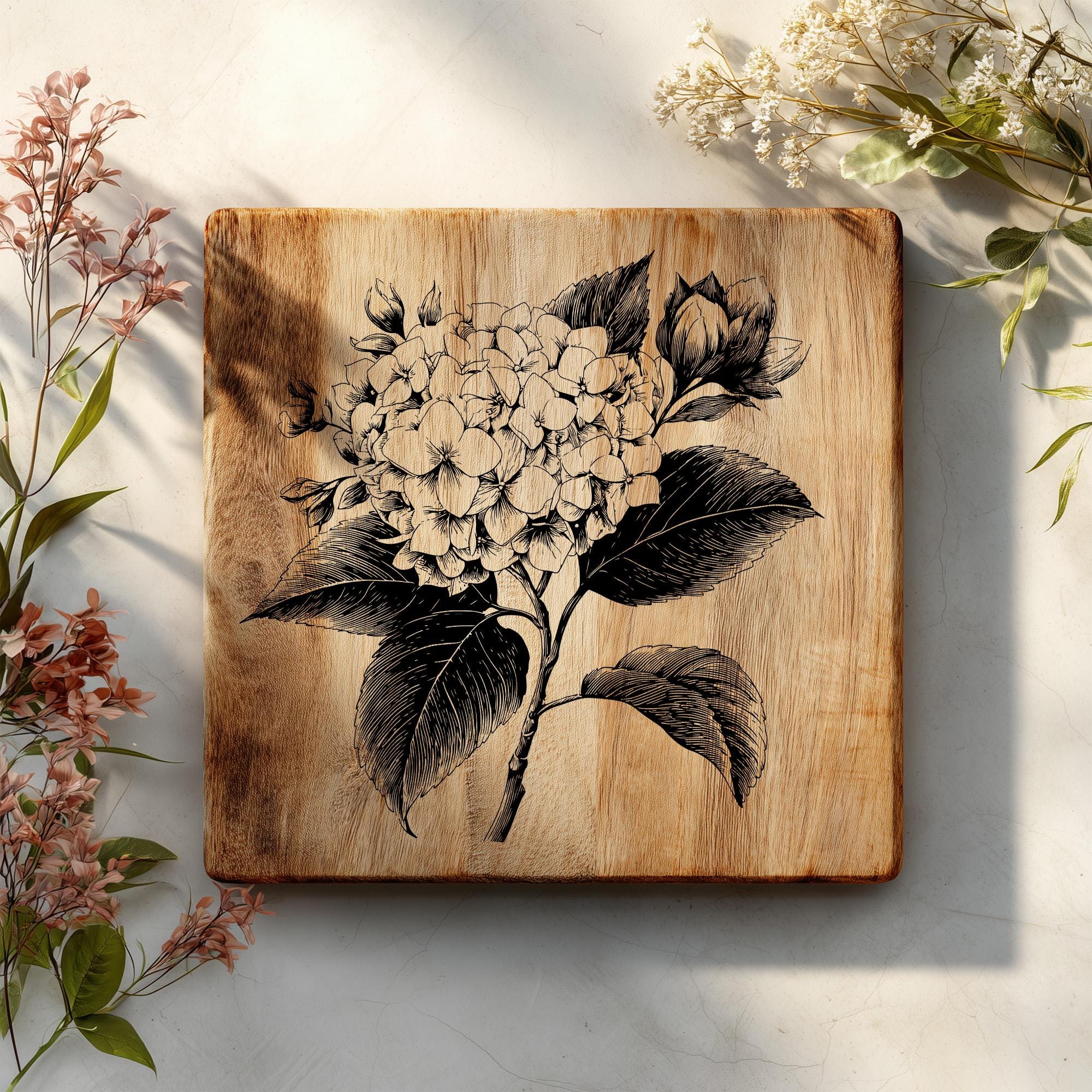 Hydrangea Svg 3D Illusion Cutting Board Laser Engraving File ...