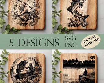 Fisherman SVG for Engraving | Carp Laser File | Wood Cutting Board Engraving | Bundle Engraving File| Charcuterie Board SVG
