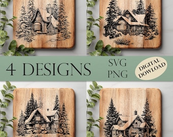 Cottagecore Cutting Board 3D Illusion Laser Engraving File, Charcuterie Board SVG, Cutting Board Digital, Christmas Board Design, House svg
