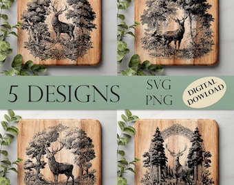 3D Illusion Cutting Board Laser Engraving File, Charcuterie Board SVG, Cottagecore Cutting Board Digital File, Cheese Board Design, Deer