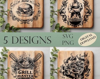 BBQ svg| Grill Master Laser Engraving Design | Burger SVG | Engraving File| Charcuterie Board SVG