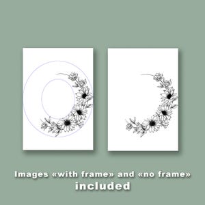 May include: Two white art prints with black floral designs. One print features a large letter "O" with a floral border, and the other has a floral semi-circle. The text "Images &laquo;with frame&raquo; and &laquo;no frame&raquo; included" is at the bottom.