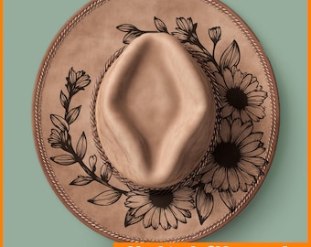 Flower Daisy hat Burning Pyrography Traceable Design, Laser Friendly Hat Burning Tracing Stencil For Wide Brim Hats, SVG, PNG Digital Files