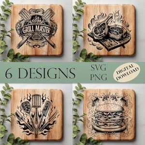 BBQ Engraving SVG Bundle | Grill Icons, Steak, Smoker | Cutting Board Laser Files | Glowforge xTool CNC