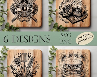 BBQ Engraving SVG Bundle | Grill Icons, Steak, Smoker | Cutting Board Laser Files | Glowforge xTool CNC