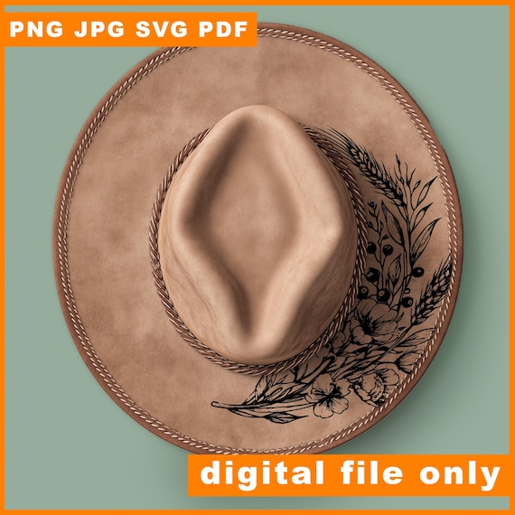 Wilsdflowers Hat Burning Pyrography Traceable Design, Laser Engraving File Stencil For Wide Brim Hats, SVG, PNG Digital Files